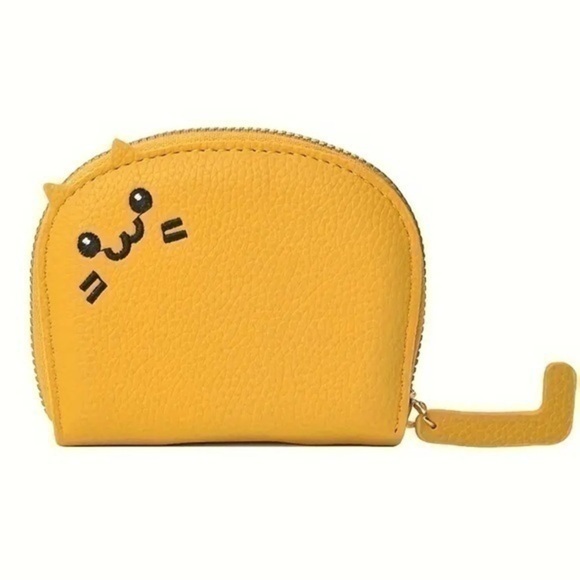 Adorable Cartoon Cat Faux Leather Mini Coin Purse/Wallet in Yellow - NWT - Picture 1 of 4